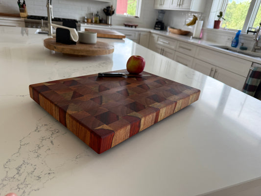 End Grain Cutting Board — Padauk & Sapele