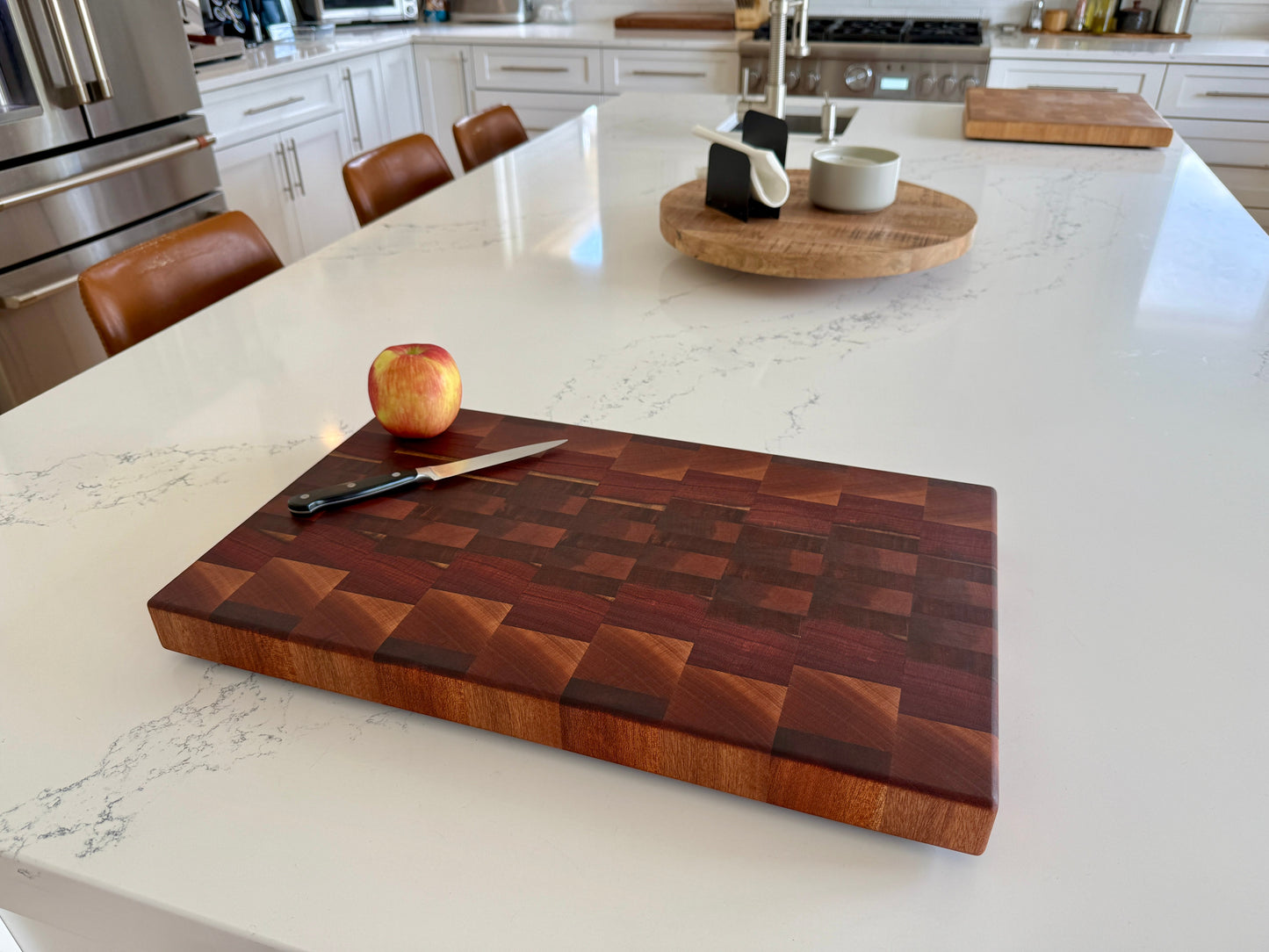 End Grain Cutting Board — Padauk & Sapele