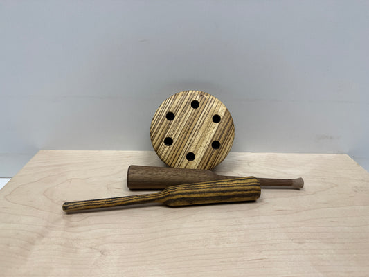 Zebrawood and Walnut Turkey Pot Call with Strikers