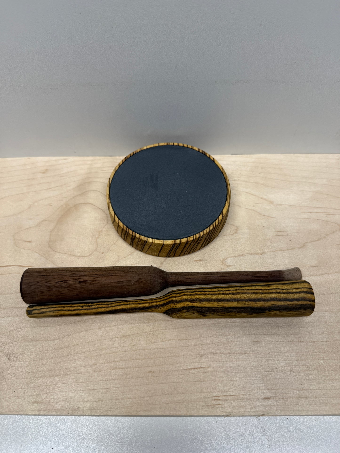 Zebrawood and Walnut Turkey Pot Call with Strikers