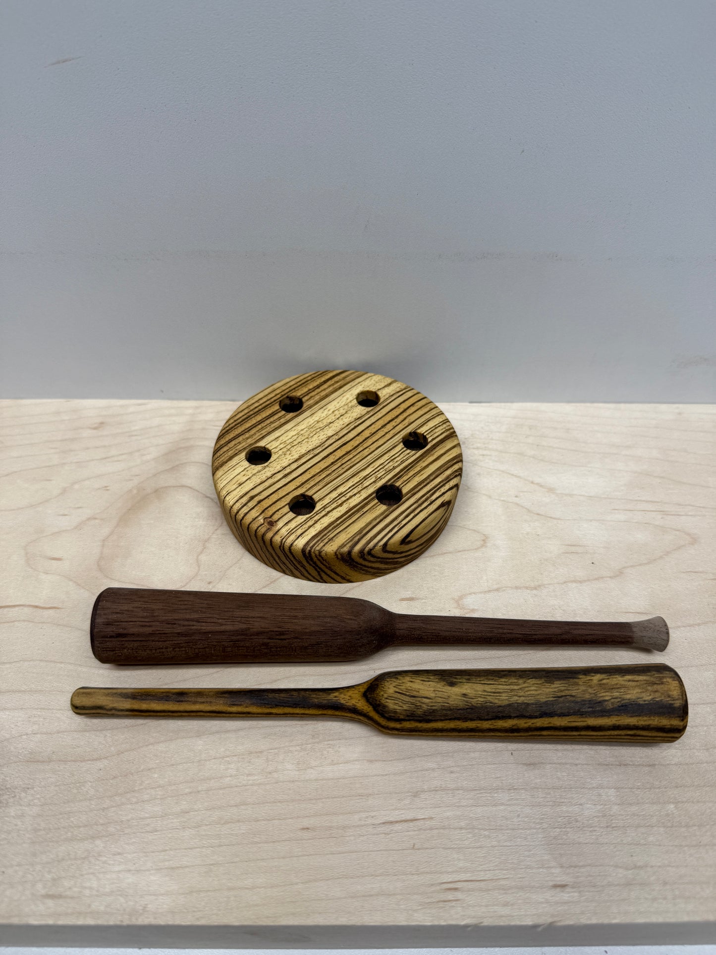 Zebrawood and Walnut Turkey Pot Call with Strikers