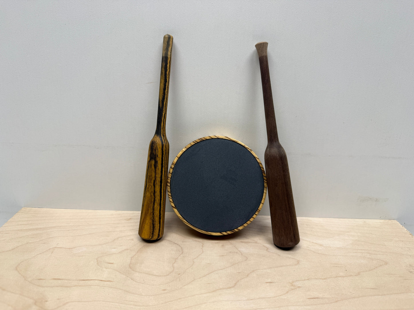 Zebrawood and Walnut Turkey Pot Call with Strikers